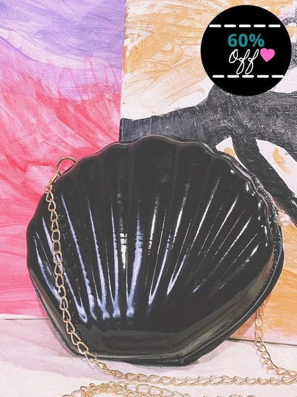 Black Shell Sling Bag With Gold Chain