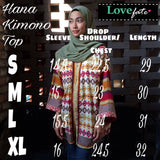 Hana Graphic Print Kimono Top In Beige, Magenta and Cyan - Size M