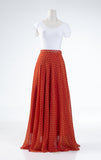 Celine Long Flared Skirt In Tangerine With White Dots